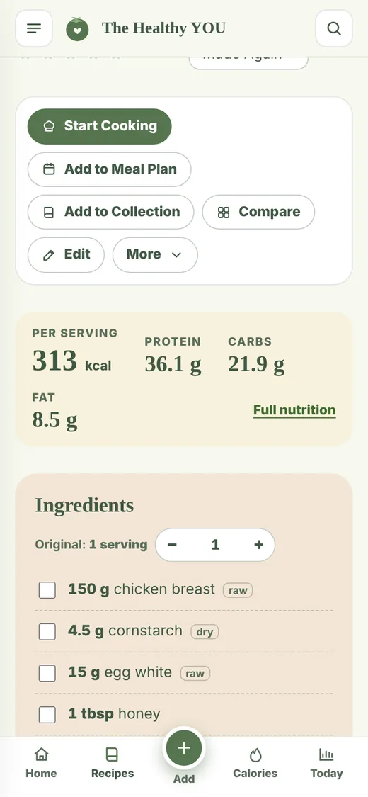 Honey Sesame Chicken recipe with calories, protein, carbs and fat per serving
